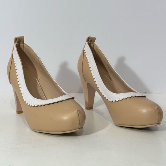 Women’s Block heels Round Toe Mary Jane Shoes Strapless Tan | Women Size 7.5/8 - Picture 7 of 9